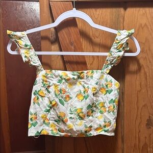 Francesca's Collections Orange & Lemon Print Crop Top